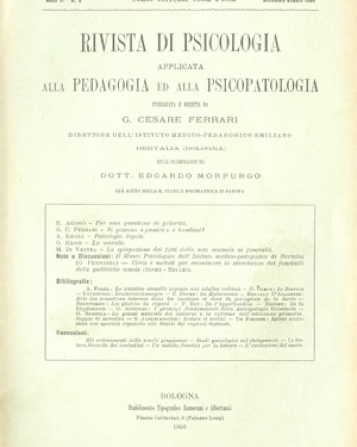 Rivista di psicologia applicata alla pedagogia e alla psicopatologia