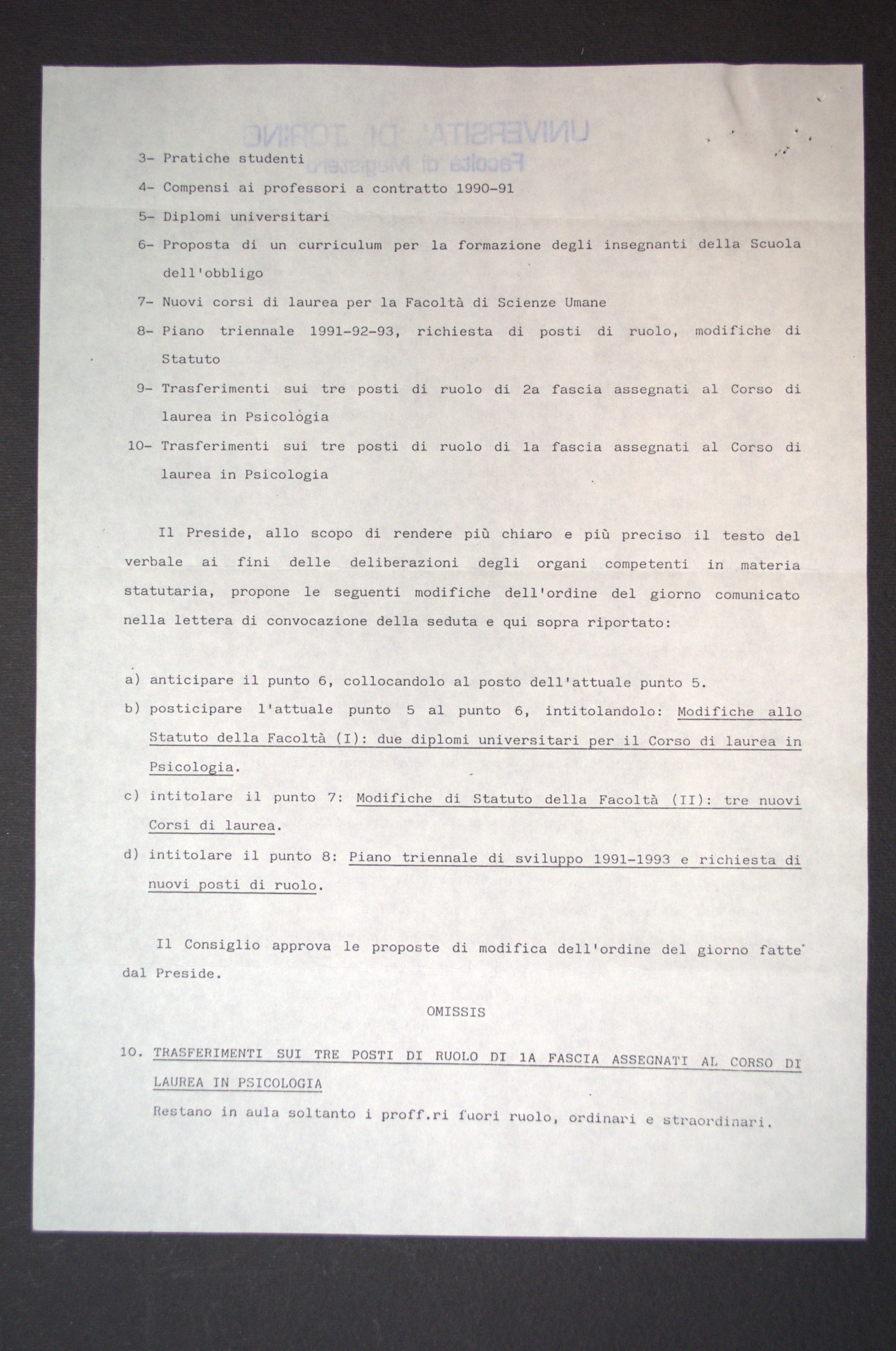 Trasferimento a psicologia delle organizzazioni (1991 maggio ...