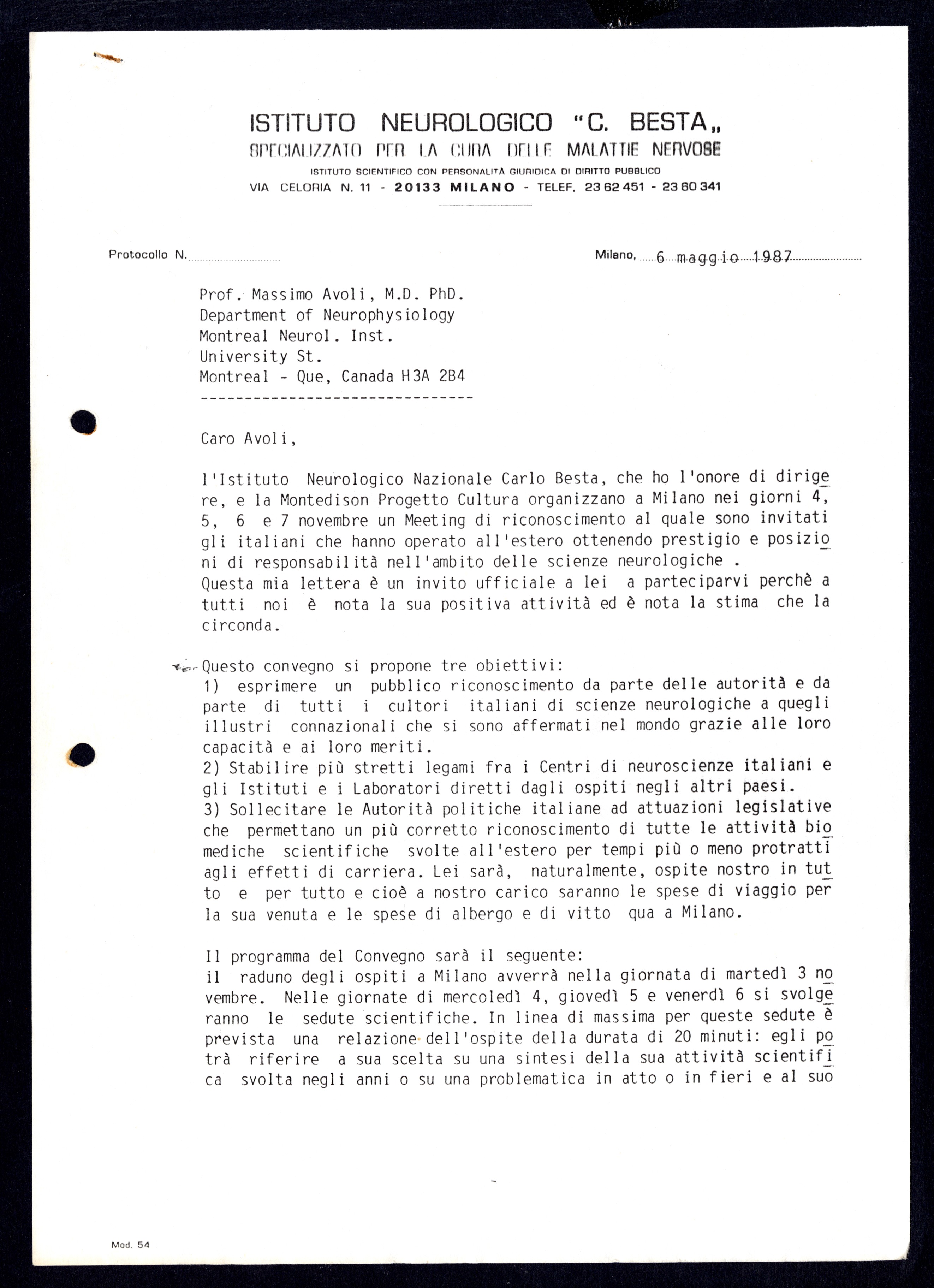 Lettera invito convegno relatore