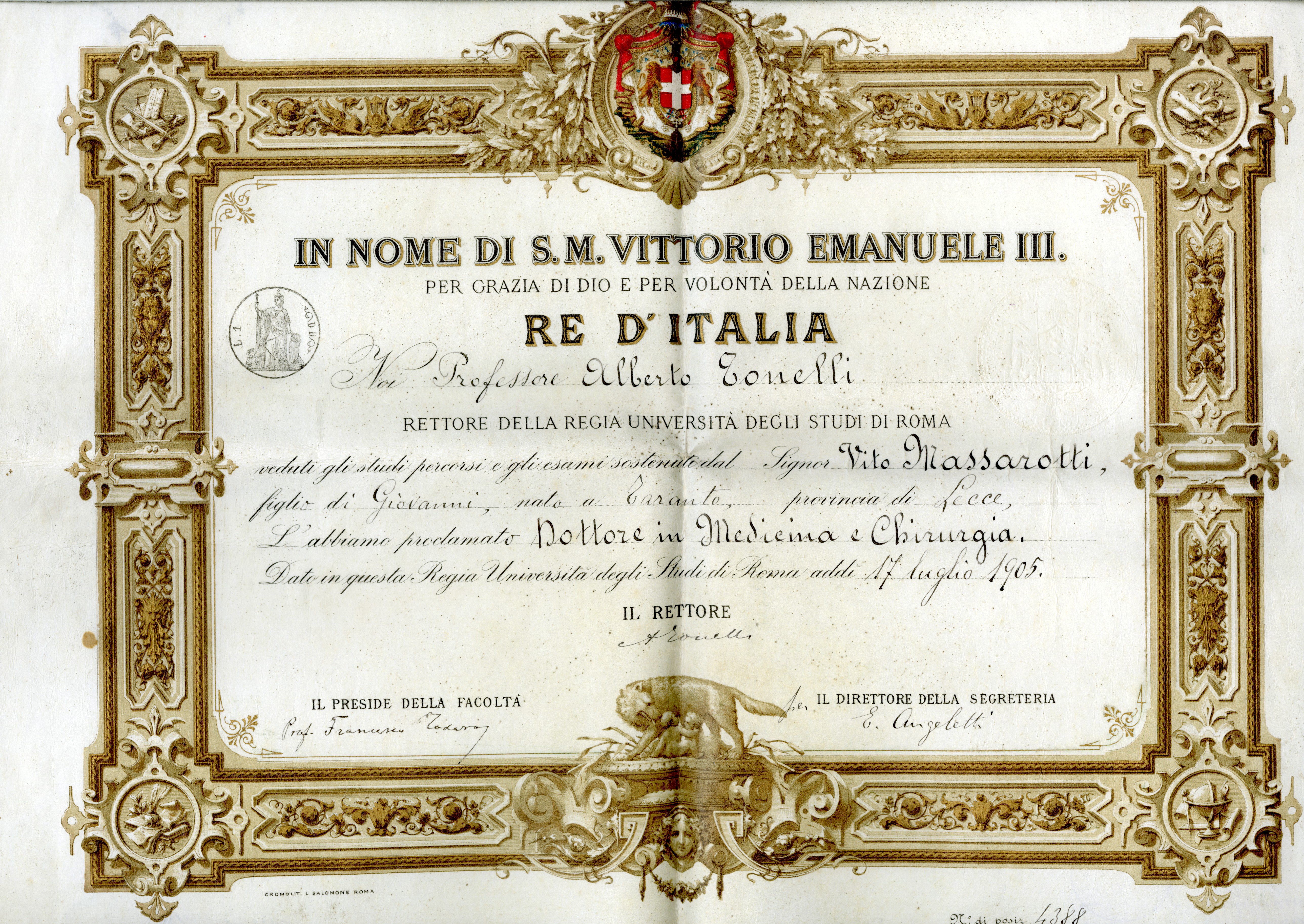 Diploma Di Laurea In Medicina E Chirurgia 1905 1912 Aspi Archivio Storico Della Psicologia Italiana